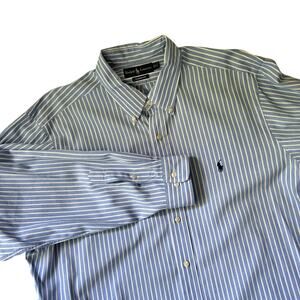 Ralph Lauren Men’s 17 34/35 Stripped Button Down Shirt Classic Fit Cotton Blue